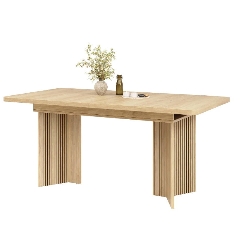 Extendable Dining Table with Grooved V-Shaped Legs, Space-Saving Dining Table for Flats and Family Meals, 120-160L x 80W x 76H cm, Natural
