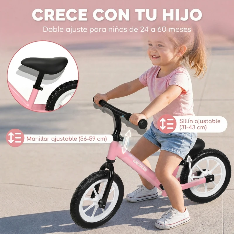 AIYAPLAY Bicicleta de Equilibrio para Niños de 2 a 5 Años con Ruedas Luminosas y Silenciosas Asiento y Manillar Ajustables Rosa