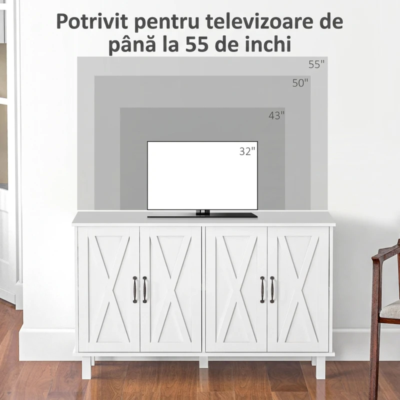 HOMCOM Mobilă Multifuncțională din MDF cu 4 Niveluri, 2 Rafturi Reglabile și 5 Picioare de Susținere, 120x37x75 cm, Albă