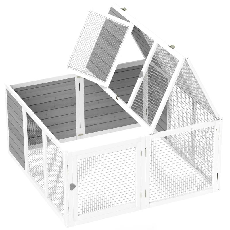 PawHut Ren kleindierhok, konijnenhok, houten constructie, opvouwbaar, voor binnen en buiten, lichtgrijs