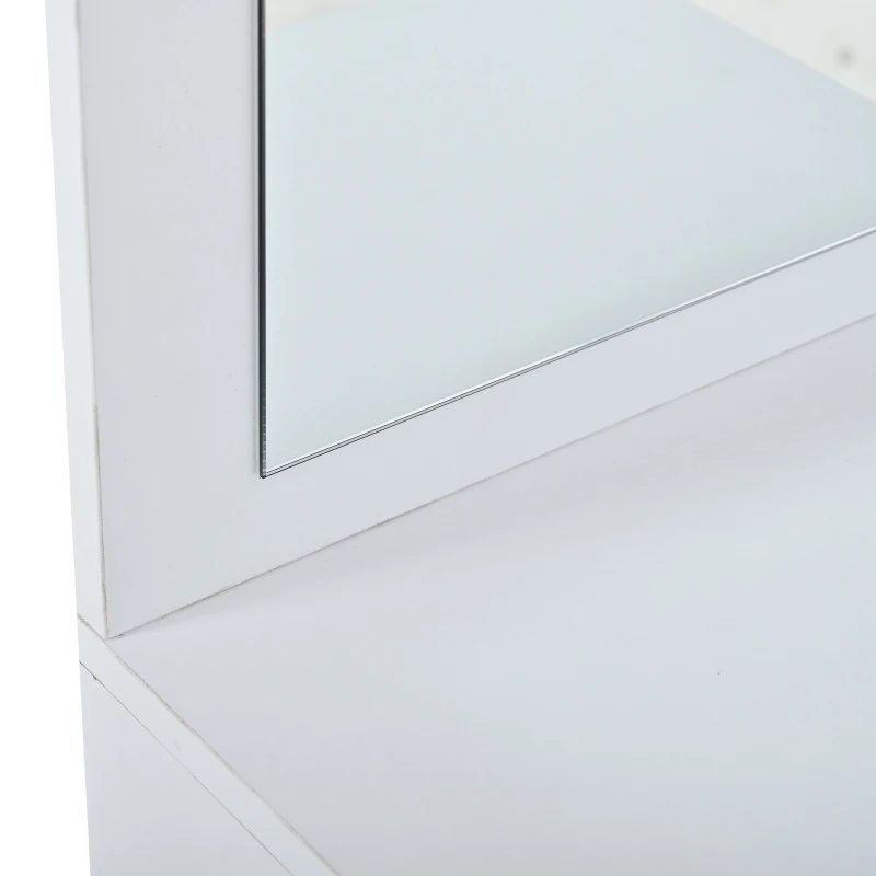 Modern Hall Tree with Coat Rack, Mirror and Shoe Bench, Space-Saving Entryway Unit with 6 Hooks and Flip Cabinets, 120L x 30W x 180H cm, White