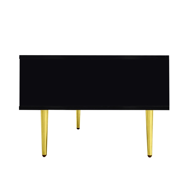 High-Gloss Coffee Table with Two Drawers and 19.5 cm Clearance, Modern Center Table for Living Room, 100L x 60W x 41.5H cm, Black+Gold