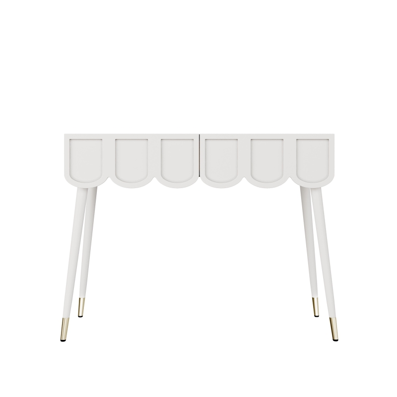 Modern Wooden Vanity Desk with 2 Cloud-Shaped Drawers, Multi-Functional Dressing Console Table with Metal Legs, 100L x 40W x 76H cm, White