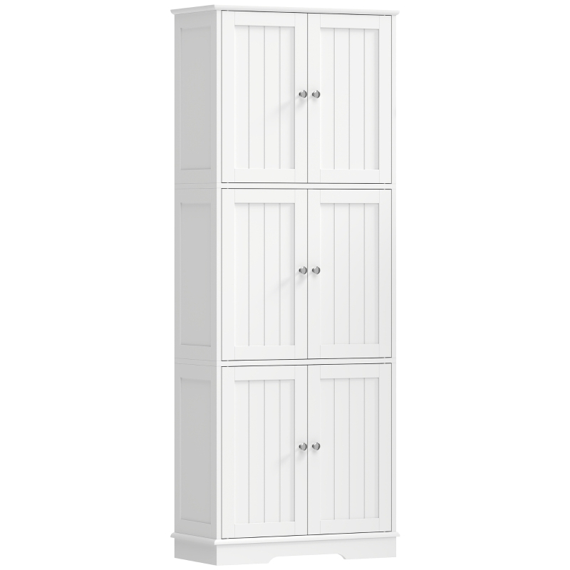 HOMCOM Armário Alto para Casa de Banho com 3 Armários de Porta Dupla e Prateleiras Ajustáveis 60x30x160 cm Branco