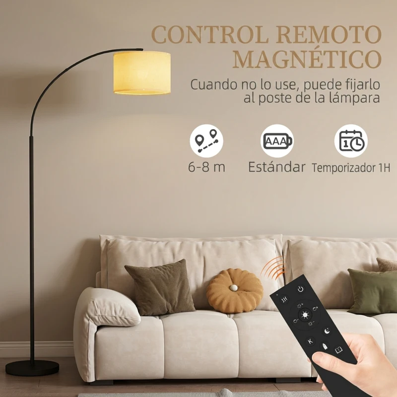 HOMCOM Lámpara de Pie LED Regulable con 11 Temperaturas de Color y Niveles de Brillo Pantalla Ajustable Control Remoto Negro