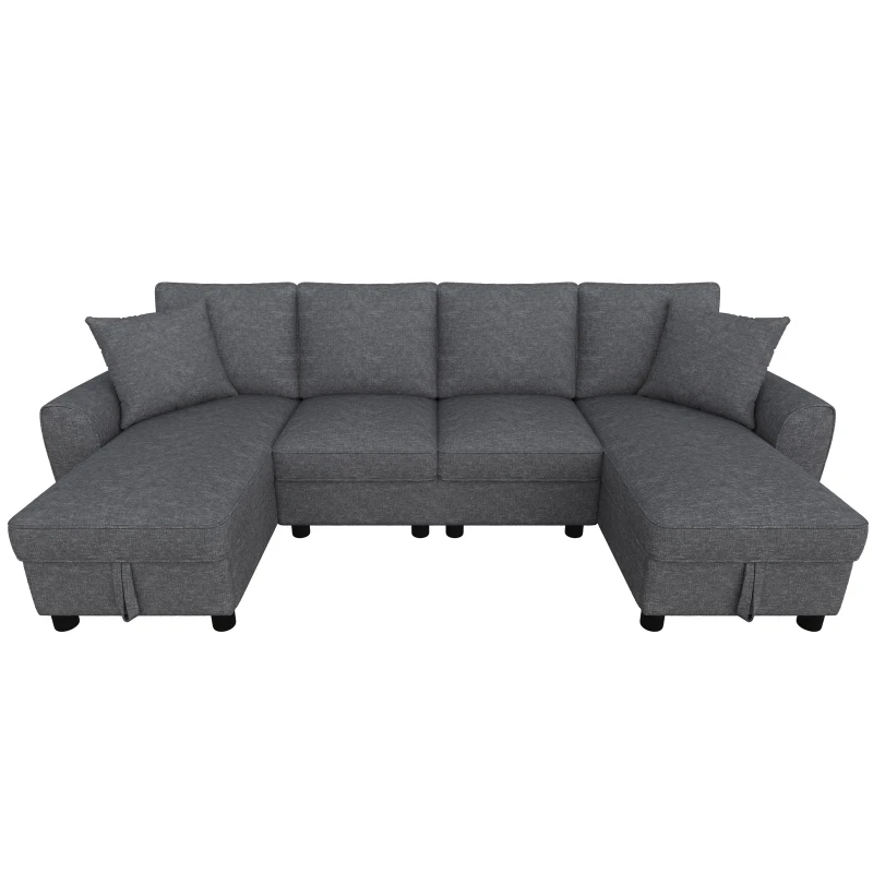 Modern Chenille U-Shaped Sectional Sofa with 2 Storage Chaise Lounges, Soft Convertible Couch with 2 Square Cushions, 272L x 131.5W x 84H cm, Grey