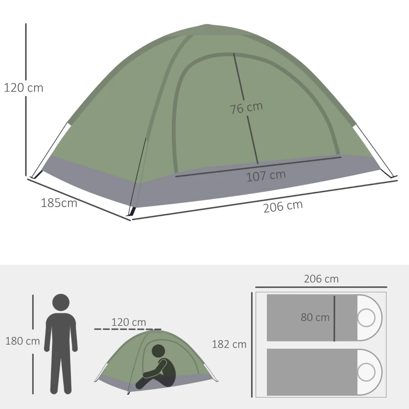 Outsunny Tente de camping 2 personnes camouflage tente dôme légère ventilée facile à monter avec portes zippées