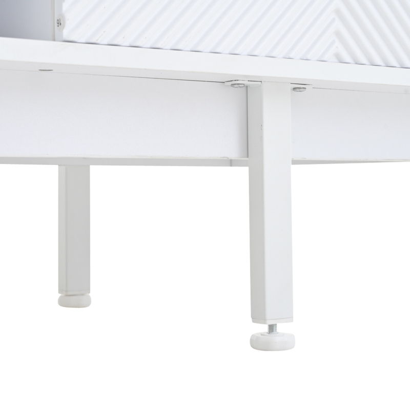 Modern Minimalist TV Cabinet with Cable Management, Sideboard with 2 Doors, 2 Drawers and 1 Open Shelf, 200L x 40W x 50.5H cm, White
