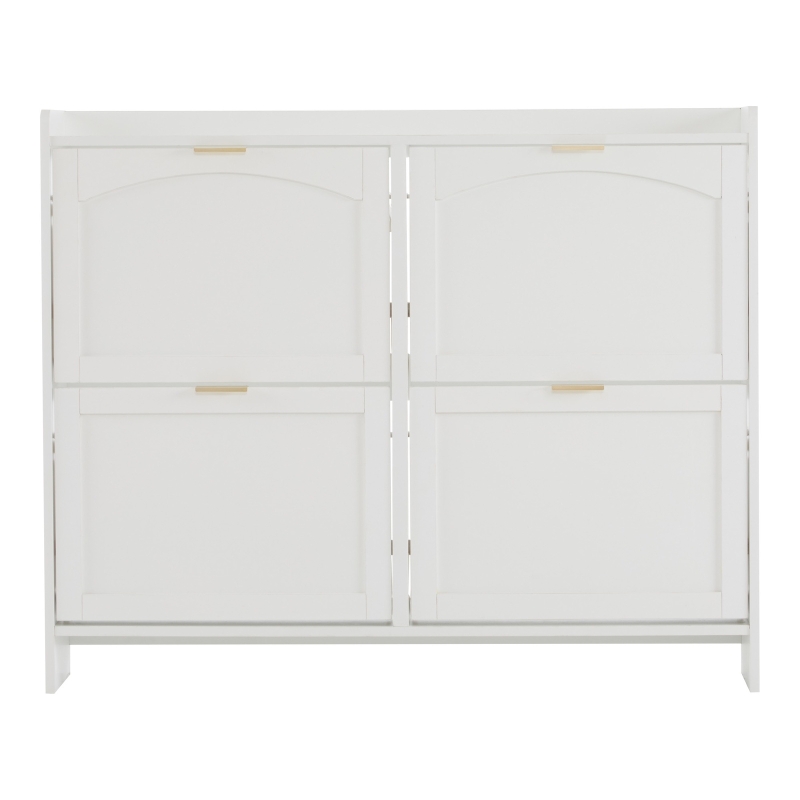 Modern Wooden Shoe Cabinet with 4 Flip Drawers and Open Shelves, Space-Saving Organiser Cupboard for Hallway, 110L x 24W x 90H cm, White