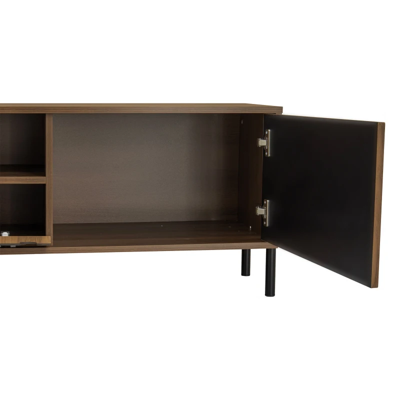 Modern TV Cabinet with Wave-Shaped Doors, Minimalist Media Console for Living Room, 160L x 35W x 46H cm, Natural