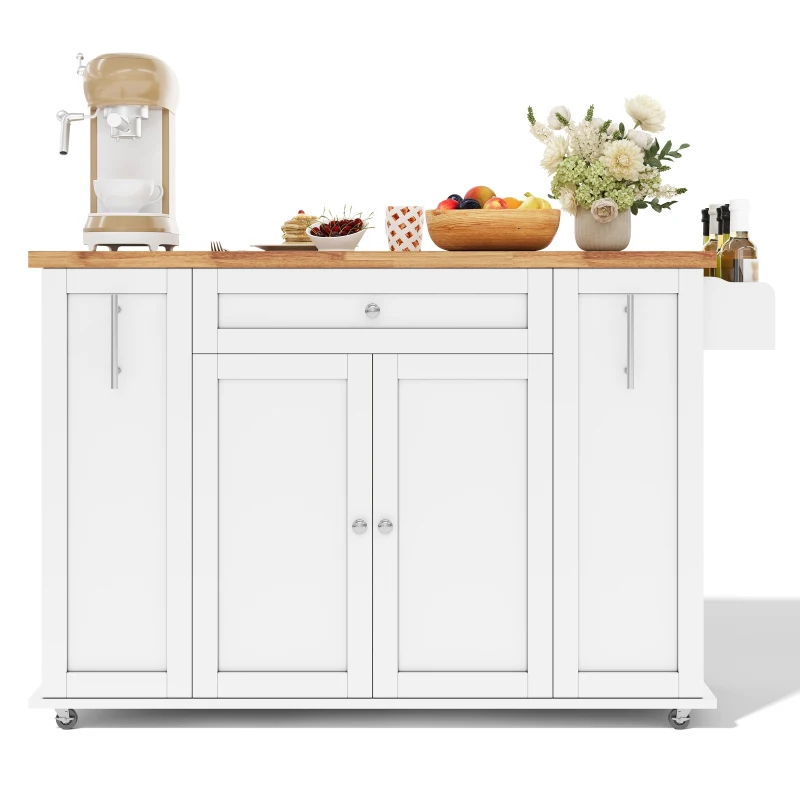 Mobile Kitchen Island with Foldable Countertop, Multifunctional Kitchen Cart with 3-Tier Drawers & Lockable Castors, 120L x 70W x 87H cm, White