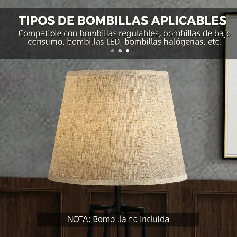 HOMCOM Lámpara de Pie con 2 Estantes de Almacenamiento con Base E27 40W Interruptor de Cadena Pantalla de Tela Marrón