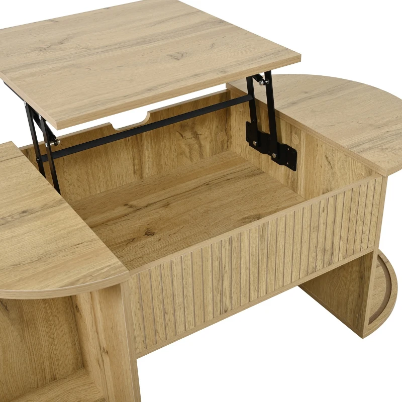 Modern Height-Adjustable Coffee Table with Storage and Sliding Doors, Space-Saving Storage Table for Apartments, 100L x 50W x 40.5H cm, Wood