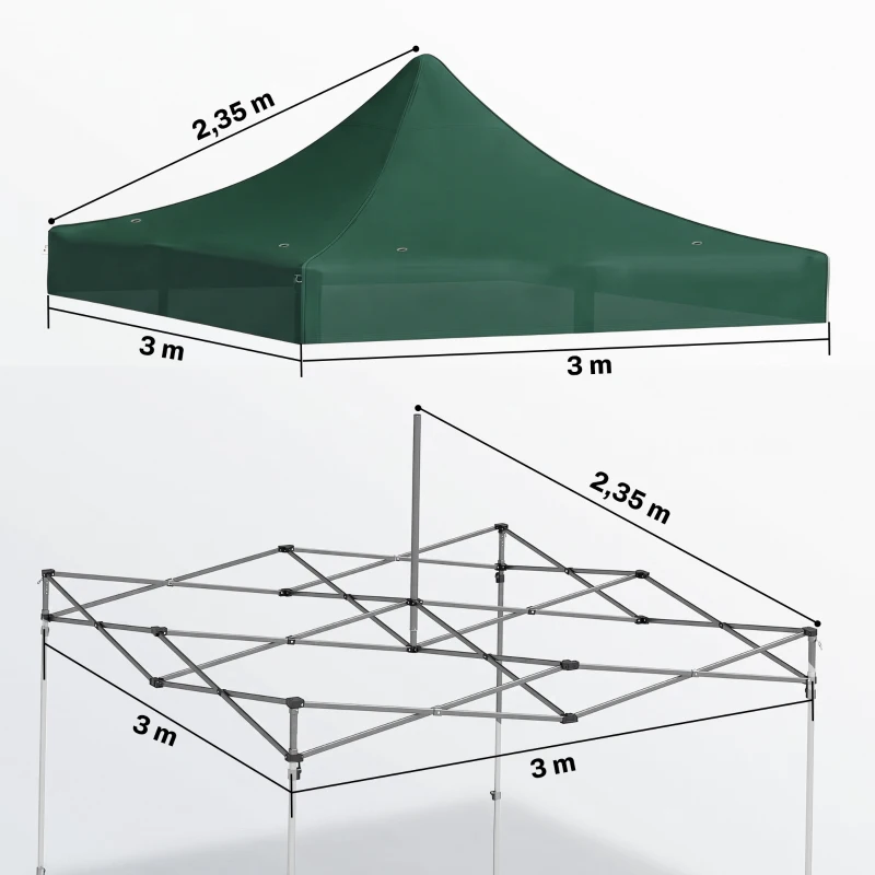 Outsunny Techo de Repuesto para Carpa Plegable de Tela Oxford 3x3 m con Techo Puntiagudo Impermeable y Anti-UV Verde Oscuro
