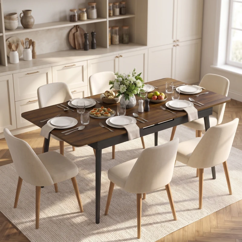 HOMCOM Mesa de Comedor Extensible para 4-6 Personas Estilo Industrial Esquinas Redondeadas 130-160x85x75 cm Nogal