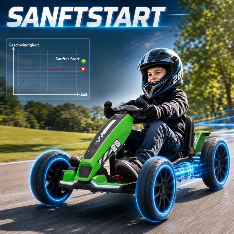 AIYAPLAY Elektrische skelter voor kinderen 12V met 2 motoren, 4-voudig verstelbare zitting, soft-start, EVA-wielen en led-koplampen