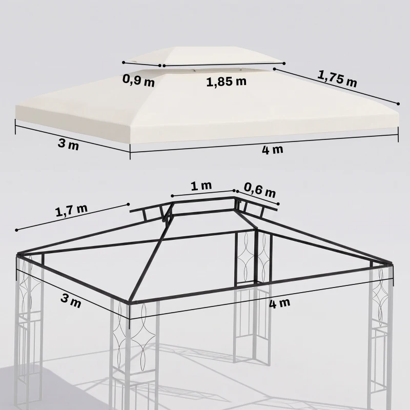Outsunny Toldo de Recambio 4x3 m con Techo Doble Orificios de Drenaje y Protección UV Solo Toldo NO Incluye Marco Crema