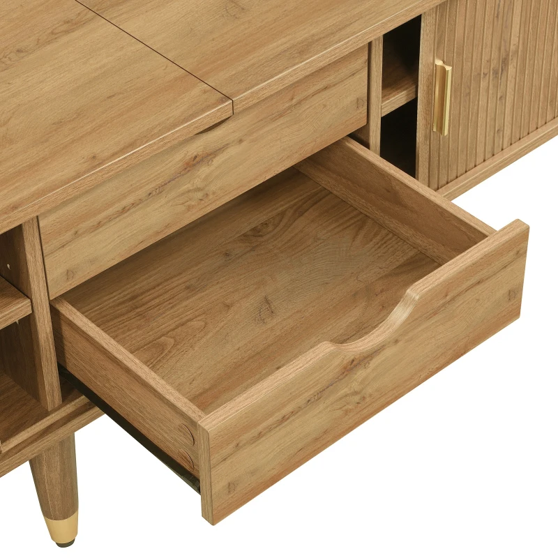 Rustic TV Cabinet with Sliding Doors, Spacious Media Storage Unit for Living Room, 175L x 38W x 45H cm, Wood