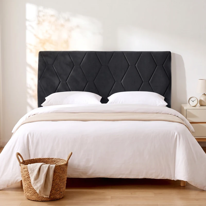HOMCOM Cabecero de Cama 160 cm con Altura Ajustable de Chenilla Diseño de Rombos y Estructura Metálica Gris Oscuro