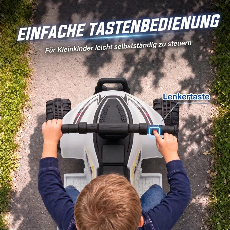 AIYAPLAY Kinder Quad Elektro 6V Kinderquad mit Lithium-Akku Vorwärtsfunktion Lenkerknopf-Steuerung 1,5-2 Jahre Weiß