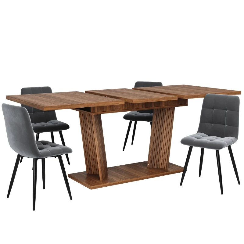Extendable Dining Table with Double-Column Base, Space-Saving Kitchen Table with Anti-Slip Feet, 120-160L x 80W x 76H cm, Dark Brown