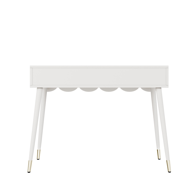 Modern Wooden Vanity Desk with 2 Cloud-Shaped Drawers, Multi-Functional Dressing Console Table with Metal Legs, 100L x 40W x 76H cm, White