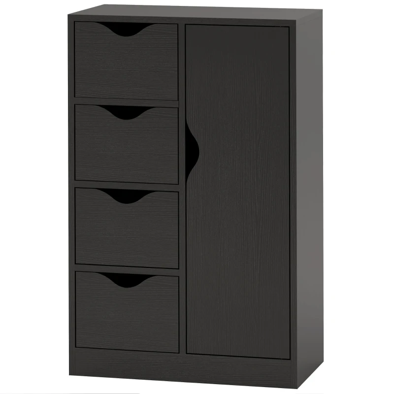 HOMCOM Dulap de Baie cu 4 Sertare, Dulap cu 2 Niveluri și Mânere Decupate, din Lemn, 54x29x83 cm, Negru