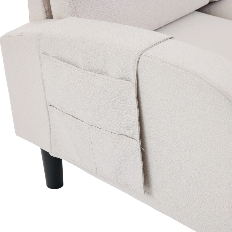 L-Shaped Sectional Sofa with Movable Chaise and Storage Pockets, Modern 3-Seater Corner Sofa for Living Room, 204L x 136W x 80H cm, Beige
