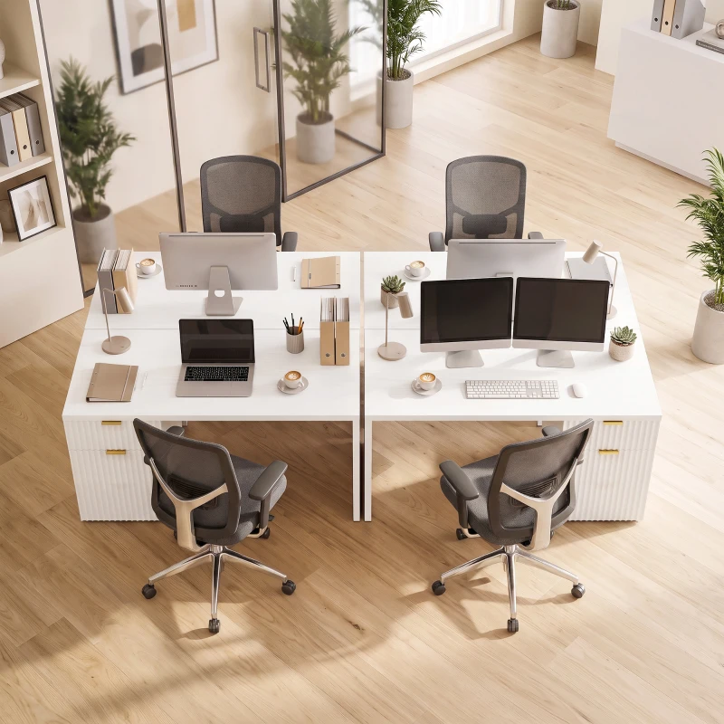 HOMCOM Computer Desk with Drawer, 120 cm Reversible Office Desk, Cabinet, Adjustable Shelf, Thick Top, White