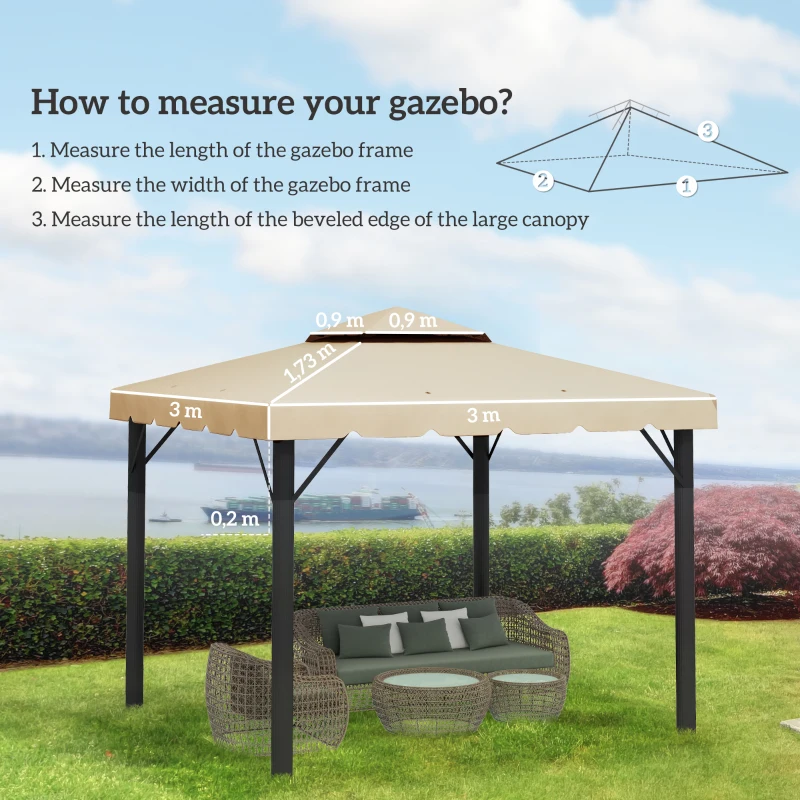 Outsunny Toile de rechange pour pavillon tonnelle tente toit de remplacement gazebo de jardin tissu polyester 3 x 3 m beige