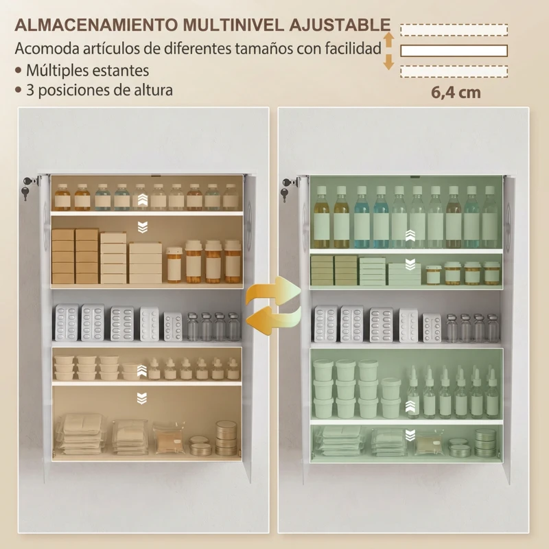 HOMCOM Botiquín de Pared de 5 Niveles con 2 Puertas de Cristal Estantes Ajustables Cerradura y 2 Llaves 60x17x82,5 cm Blanco