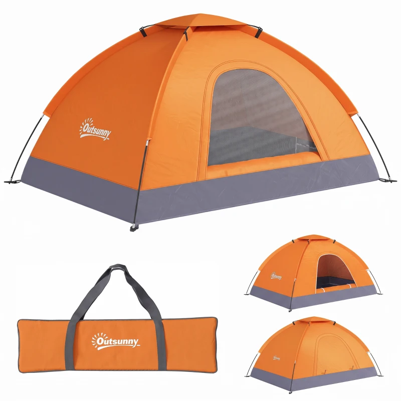 Outsunny 2 Person Camping Tent, Dome Tent with Zipped Doors, Storage Pocket, Portable Handy Bag, Orange