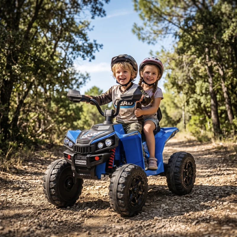 AIYAPLAY Quad Eléctrico Niños 24V 2 Plazas 2 Motores 120 W Batería de Litio Suspensión Arranque Suave 4-6 km/h 3-8 Años Azul