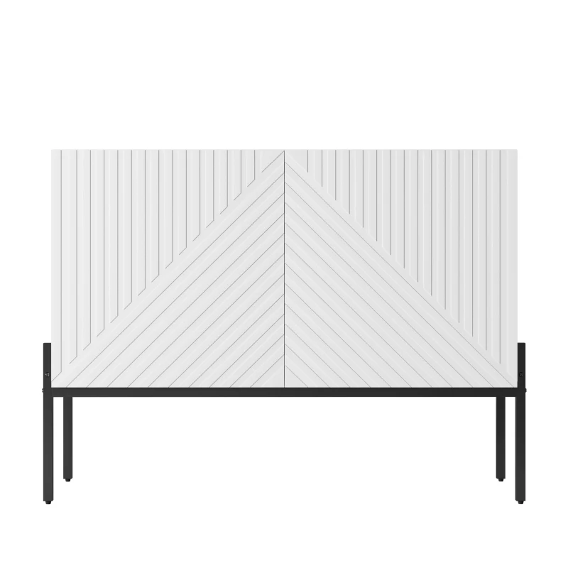Modern Wooden Sideboard Storage Cabinet with 2 Doors, Freestanding Buffet Cupboard with Raised Metal Legs, 100L x 40W x 75H cm, White
