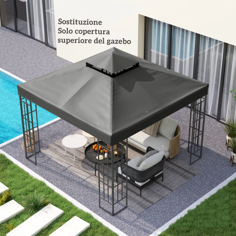 Outsunny Copertura per Gazebo da Giardino 3x3m UPF30+ a 2 Livelli in Poliestere Grigio Scuro
