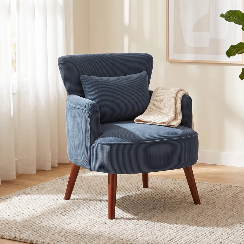 HOMCOM Fauteuil moderne à accoudoirs, fauteuil rembourré d'appoint avec coussin lombaire, bleu