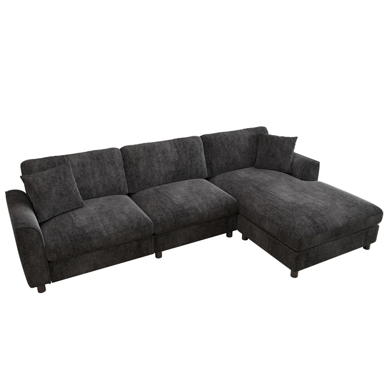 Modern L-Shaped Sectional Sofa with Reversible Chaise Lounge, Modular Corner Couch with Extra‑Wide Chaise Seat, 256L x 137W x 79H cm, Gray