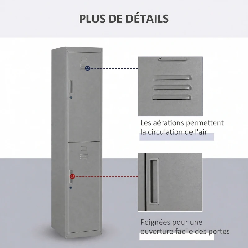 Vinsetto Armoire métallique à casiers avec 2 compartiments, verrouillable avec 2 clés, 4 étagères, 38 x 46 x 180 cm, gris