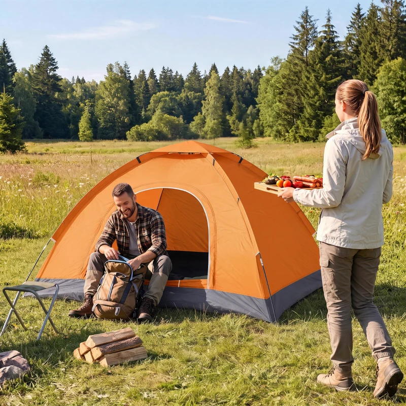 Outsunny 2 Person Camping Tent, Dome Tent with Zipped Doors, Storage Pocket, Portable Handy Bag, Orange