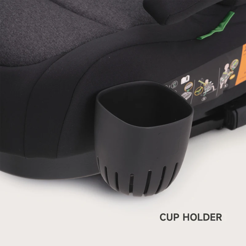 I-Size Booster Seat with ISOFIX and ECE R129, Car Seat with Washable Cover and Cup Holder for Children 125-150 cm, 40L x 42W x 17H cm, Black