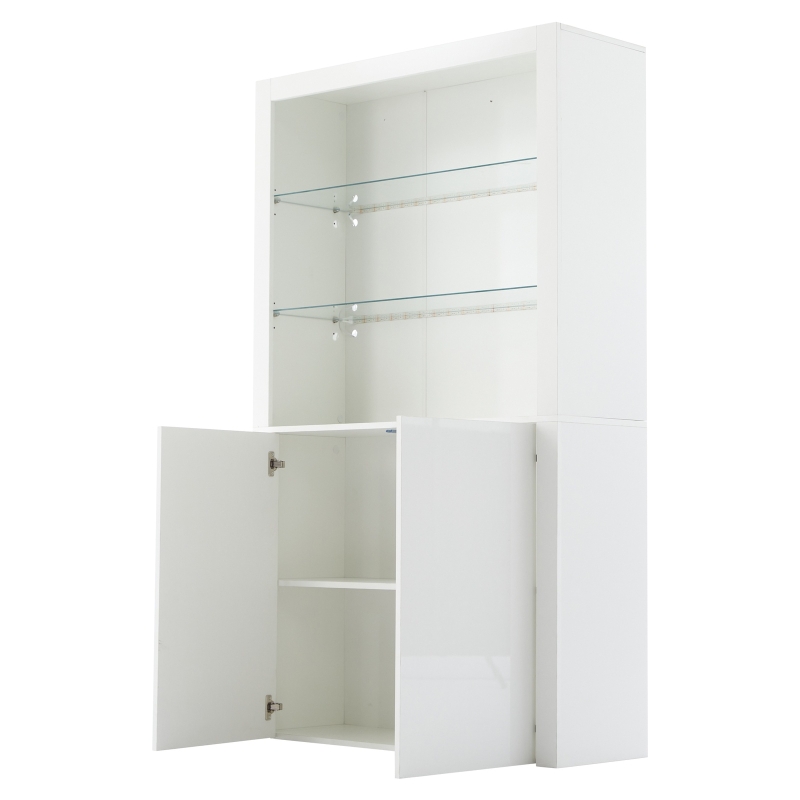 High-Gloss Display Cabinet with Bluetooth-Controlled LED Lighting, Tall Storage Cabinet for Living Room and Playroom, 100L x 35W x 170H cm, White
