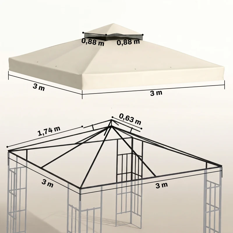 Outsunny Copertura per Gazebo da Giardino 3x3m, Tetto Sostitutivo UPF30+ a 2 Livelli in Poliestere, Crema