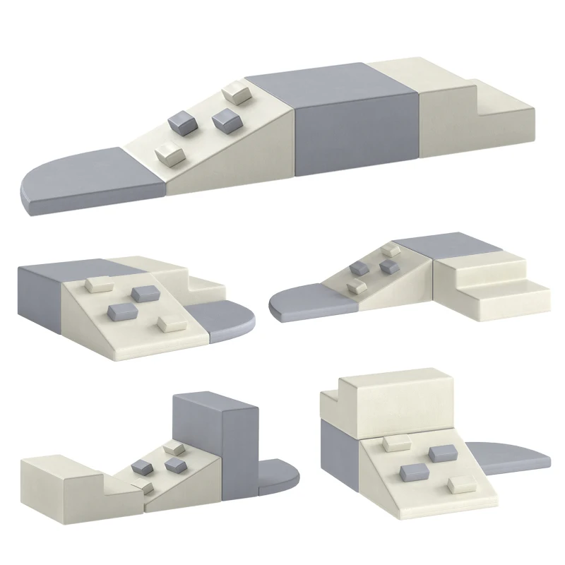 AIYAPLAY Juego de 4 Bloques de Espuma para Niños de Psicomotricidad Tapizados en PU Escalar y Gatear 1-3 Años Gris Claro y Beige