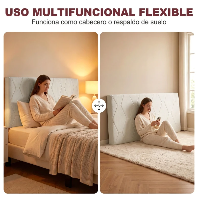 HOMCOM Cabecero de Cama 160 cm con Altura Ajustable de Chenilla Diseño de Rombos y Estructura Metálica Blanco