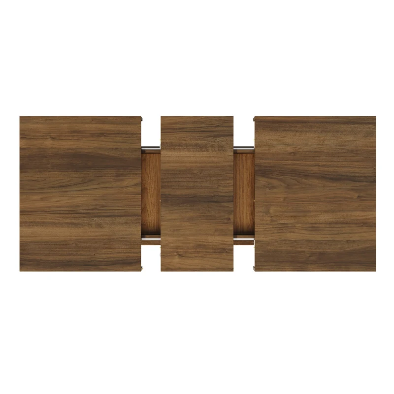 Extendable Dining Table with Integrated Storage, Space-Saving Kitchen Table with Grooved Doors and Shelves, 140-180L x 90W x 75H cm, Walnut