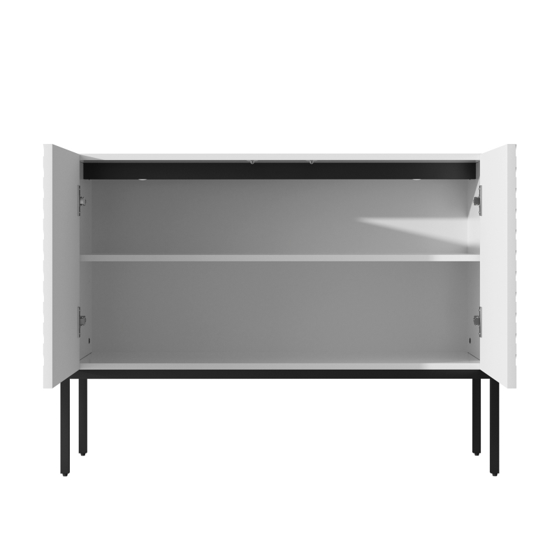 Modern Wooden Sideboard Storage Cabinet with 2 Doors, Freestanding Buffet Cupboard with Raised Metal Legs, 100L x 40W x 75H cm, White
