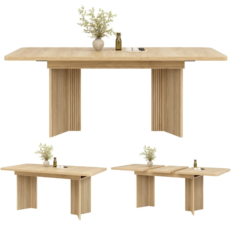 Extendable Dining Table with Grooved V-Shaped Legs, Space-Saving Dining Table for Flats and Family Meals, 120-160L x 80W x 76H cm, Natural