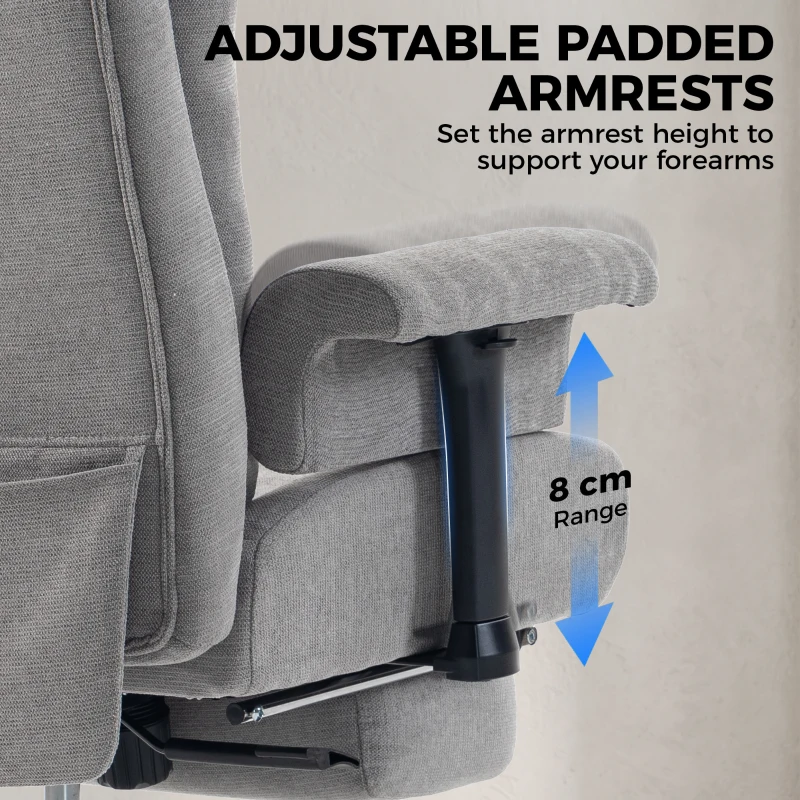 HOMCOM Big and Tall Office Chair, 250 kg Heavy Duty Executive Desk Chair with Adjustable Padded Armrests and High Back, Grey