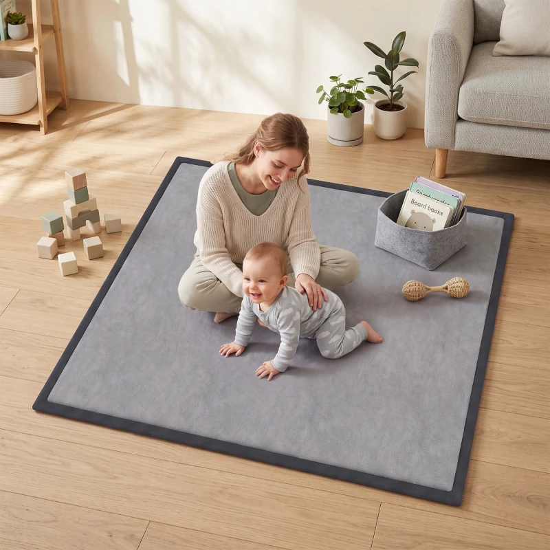 AIYAPLAY Baby Play Mat, 3CM Thick Foam Playmat Rug, Soft Flannel, Non-Slip, Water Resistant, Easy Care, 127 x 127 cm, Dark Grey