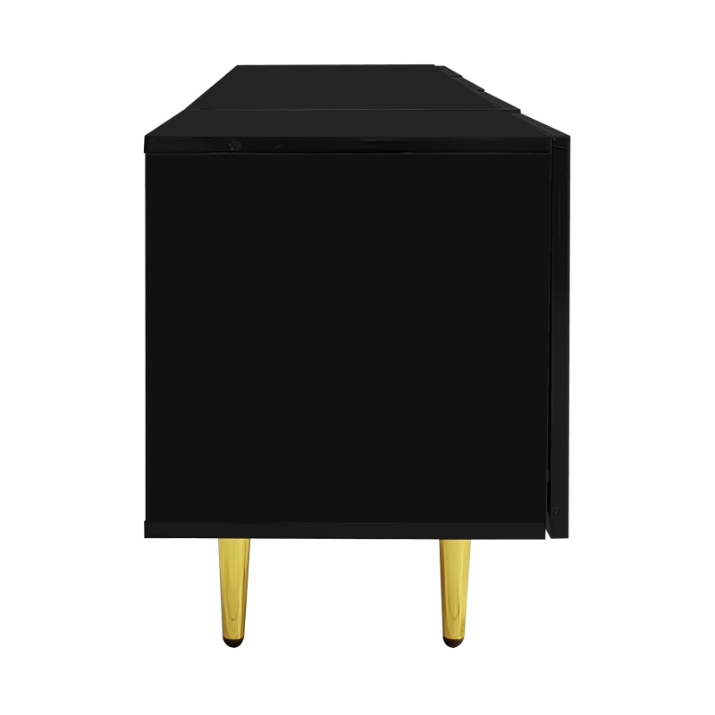 High-Gloss TV Cabinet with Four Soft-Close Doors, Modern Entertainment Stand for Living Room, 170L × 35W × 46H cm, Black+Gold